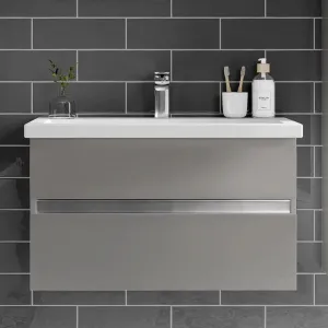 Utopia Qube Compact Wall Mounted 2-Drawer Vanity Unit With Ceramic Washbasin