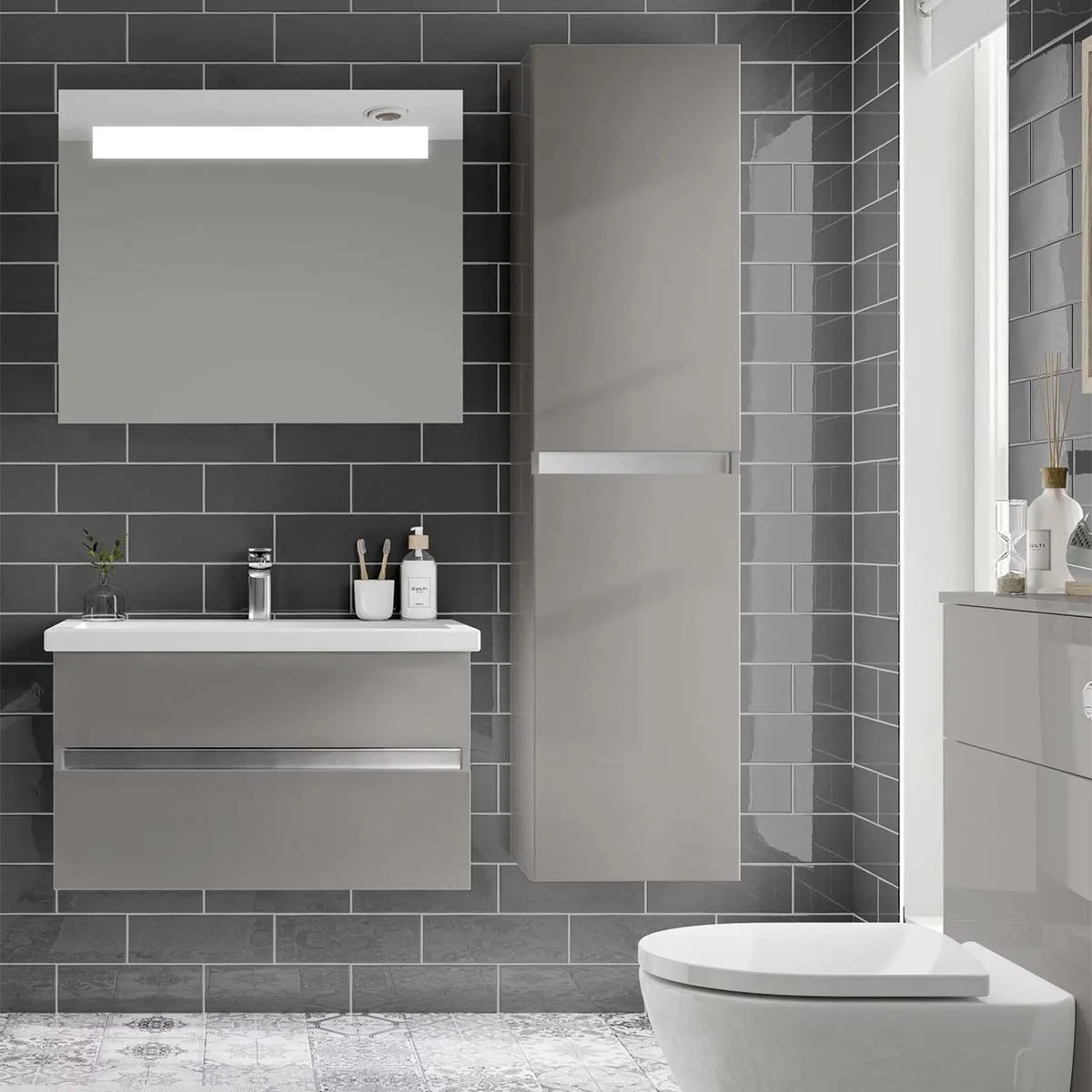 Utopia Qube Compact Wall Mounted 2-Drawer Vanity Unit With Ceramic Washbasin