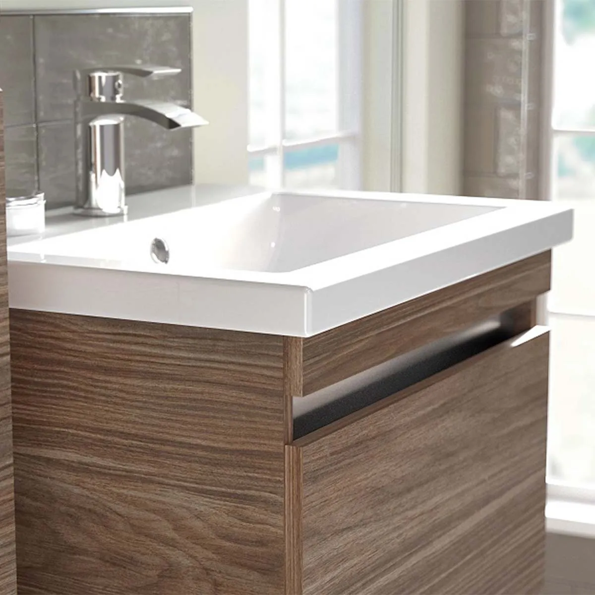 Utopia Qube Compact Wall Mounted 2-Drawer Vanity Unit With Ceramic Washbasin