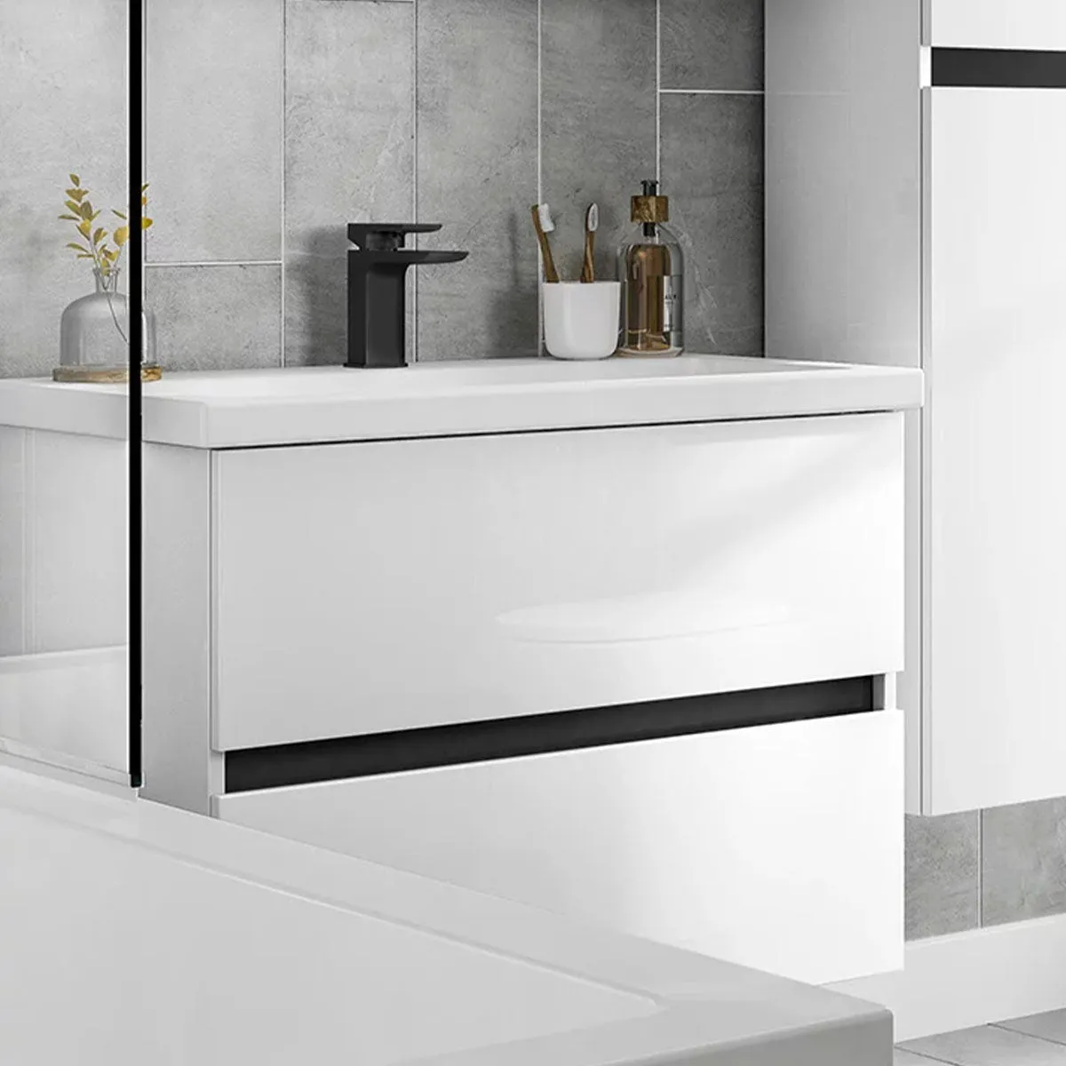 Utopia Qube Compact Wall Mounted 2-Drawer Vanity Unit With Ceramic Washbasin