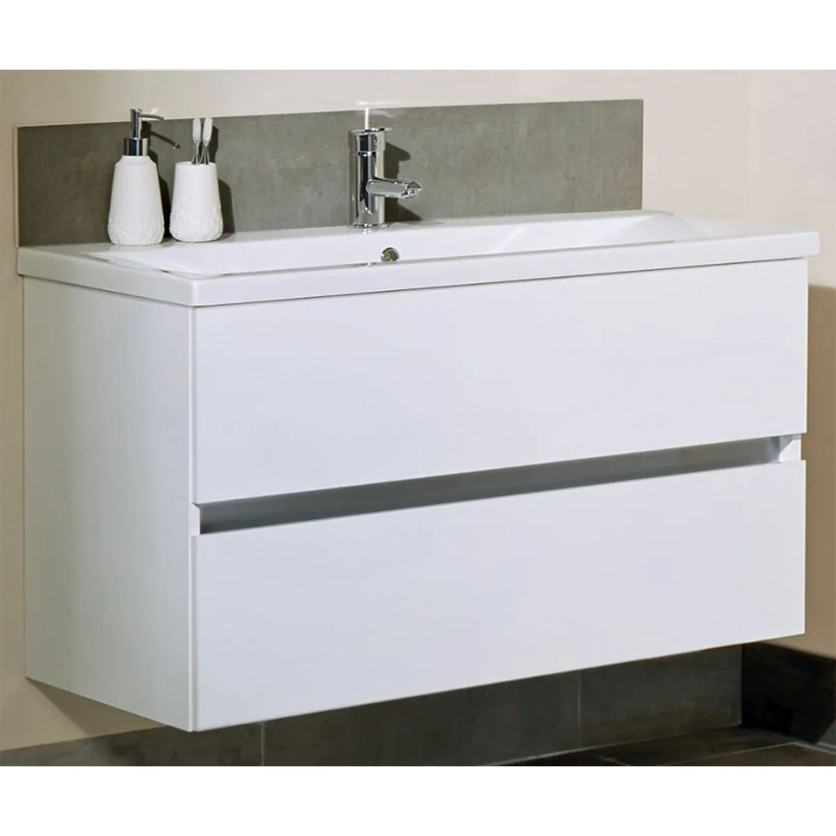 Utopia Qube Compact Wall Mounted 2-Drawer Vanity Unit With Ceramic Washbasin