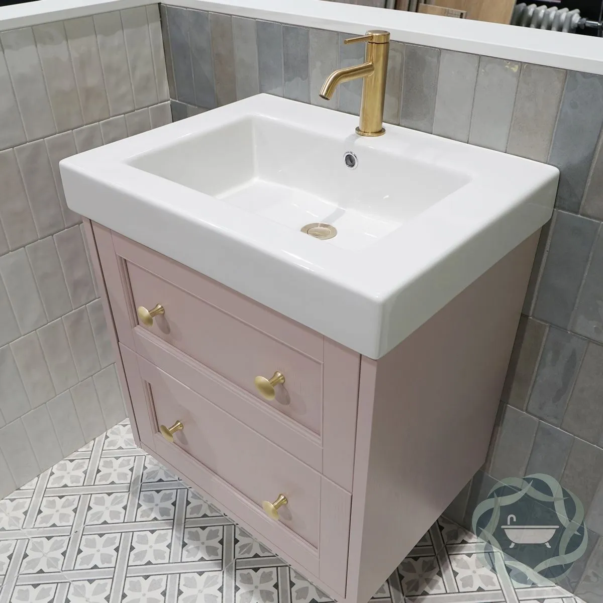 Utopia Roseberry Wall Mounted 2-Drawer Vanity Unit With Ceramic Washbasin