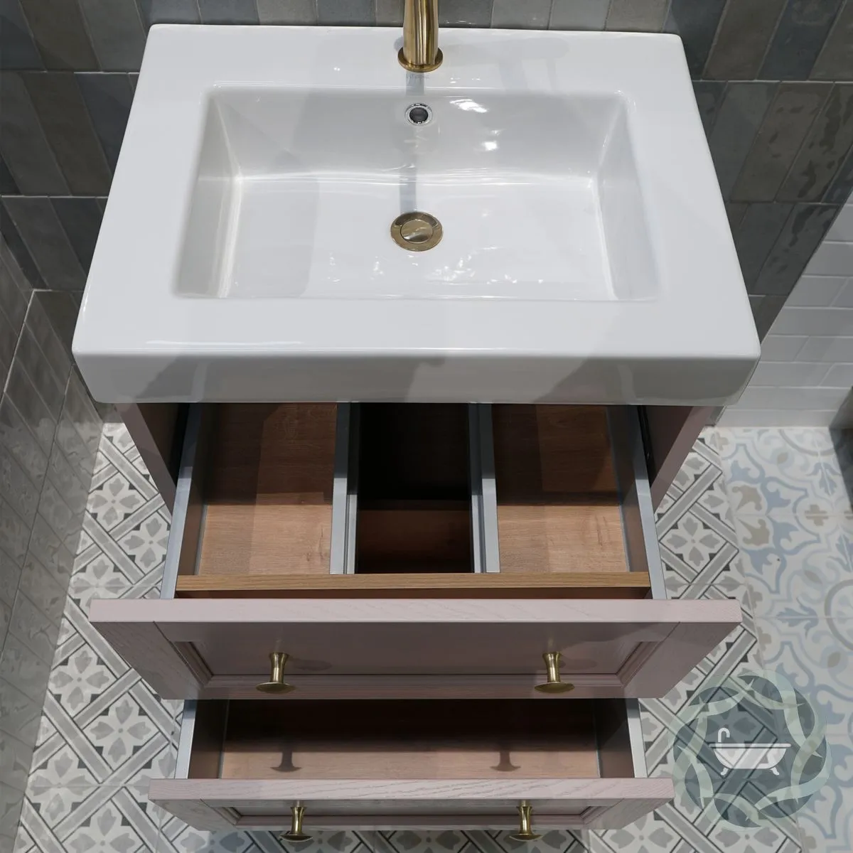Utopia Roseberry Wall Mounted 2-Drawer Vanity Unit With Ceramic Washbasin