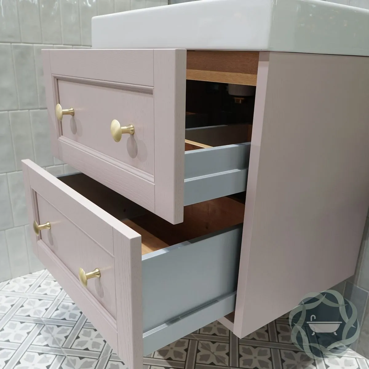 Utopia Roseberry Wall Mounted 2-Drawer Vanity Unit With Ceramic Washbasin