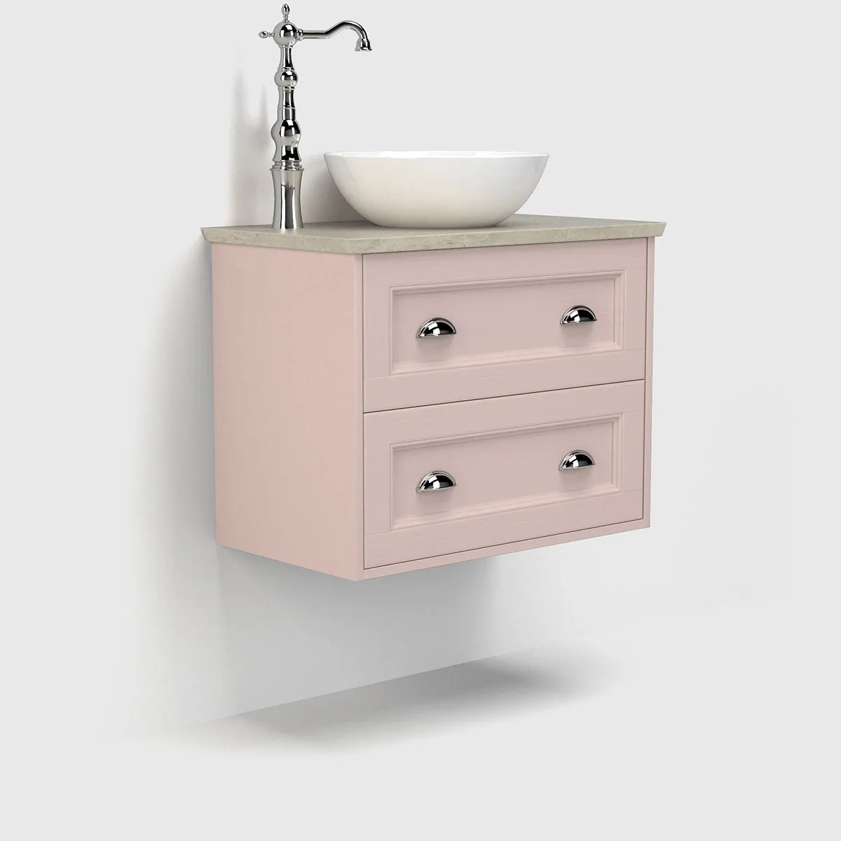 Utopia Roseberry Wall Mounted 2-Drawer Vanity Unit With Inverted Solid Surface Worktop