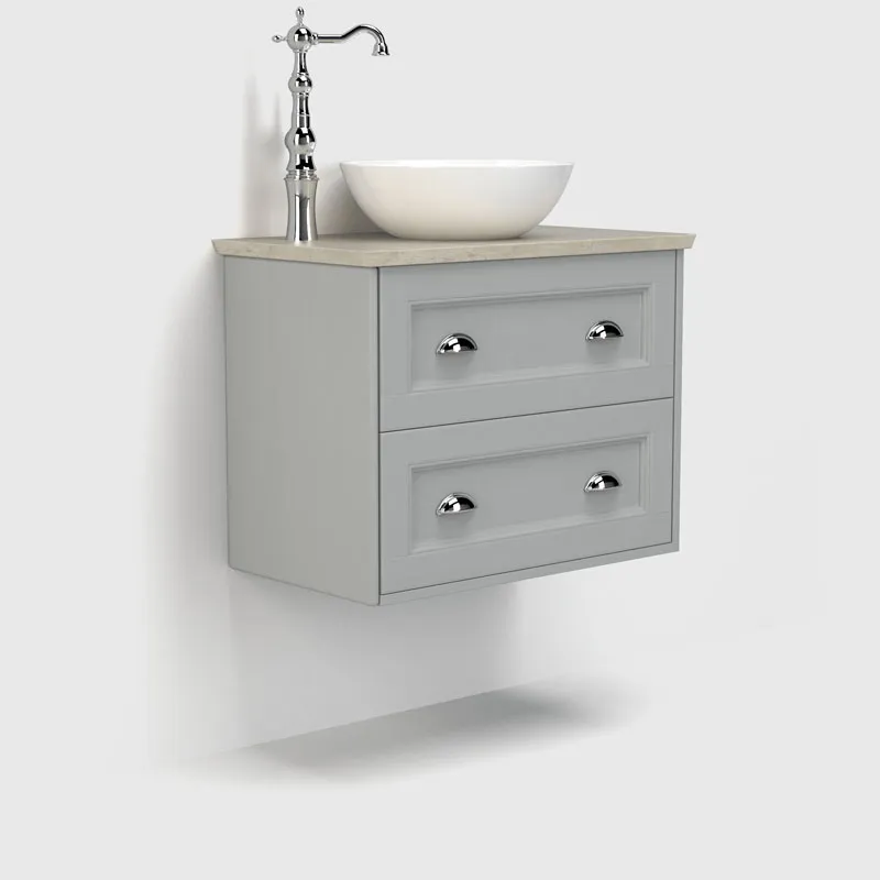 Utopia Roseberry Wall Mounted 2-Drawer Vanity Unit With Inverted Solid Surface Worktop