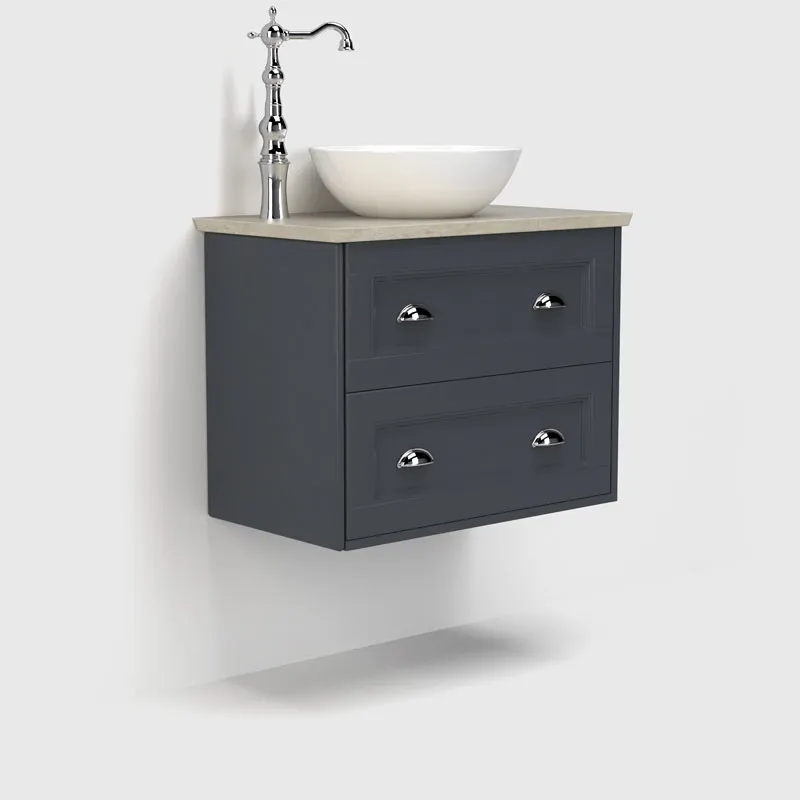 Utopia Roseberry Wall Mounted 2-Drawer Vanity Unit With Inverted Solid Surface Worktop