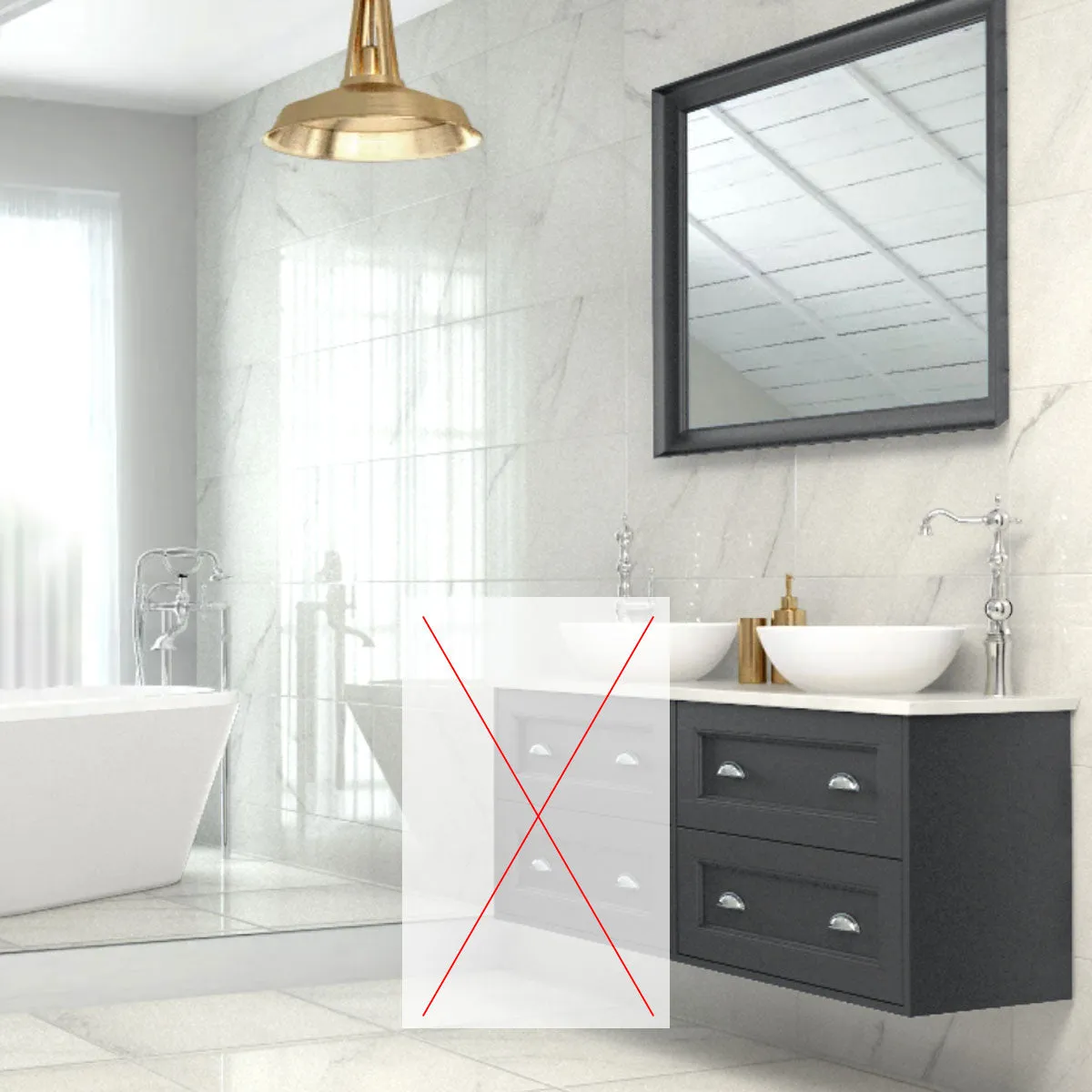 Utopia Roseberry Wall Mounted 2-Drawer Vanity Unit With Inverted Solid Surface Worktop