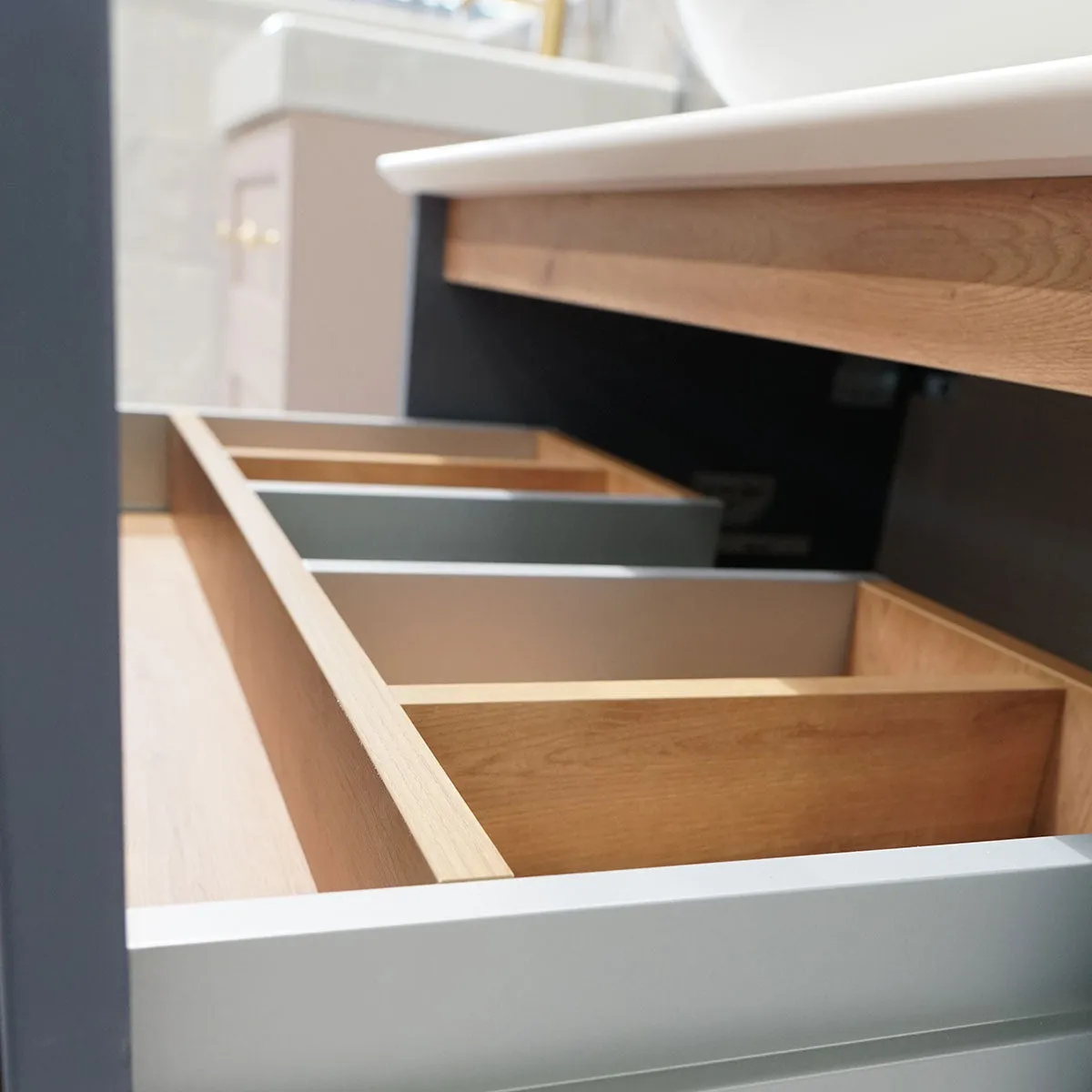 Utopia Roseberry Wall Mounted 2-Drawer Vanity Unit With Inverted Solid Surface Worktop