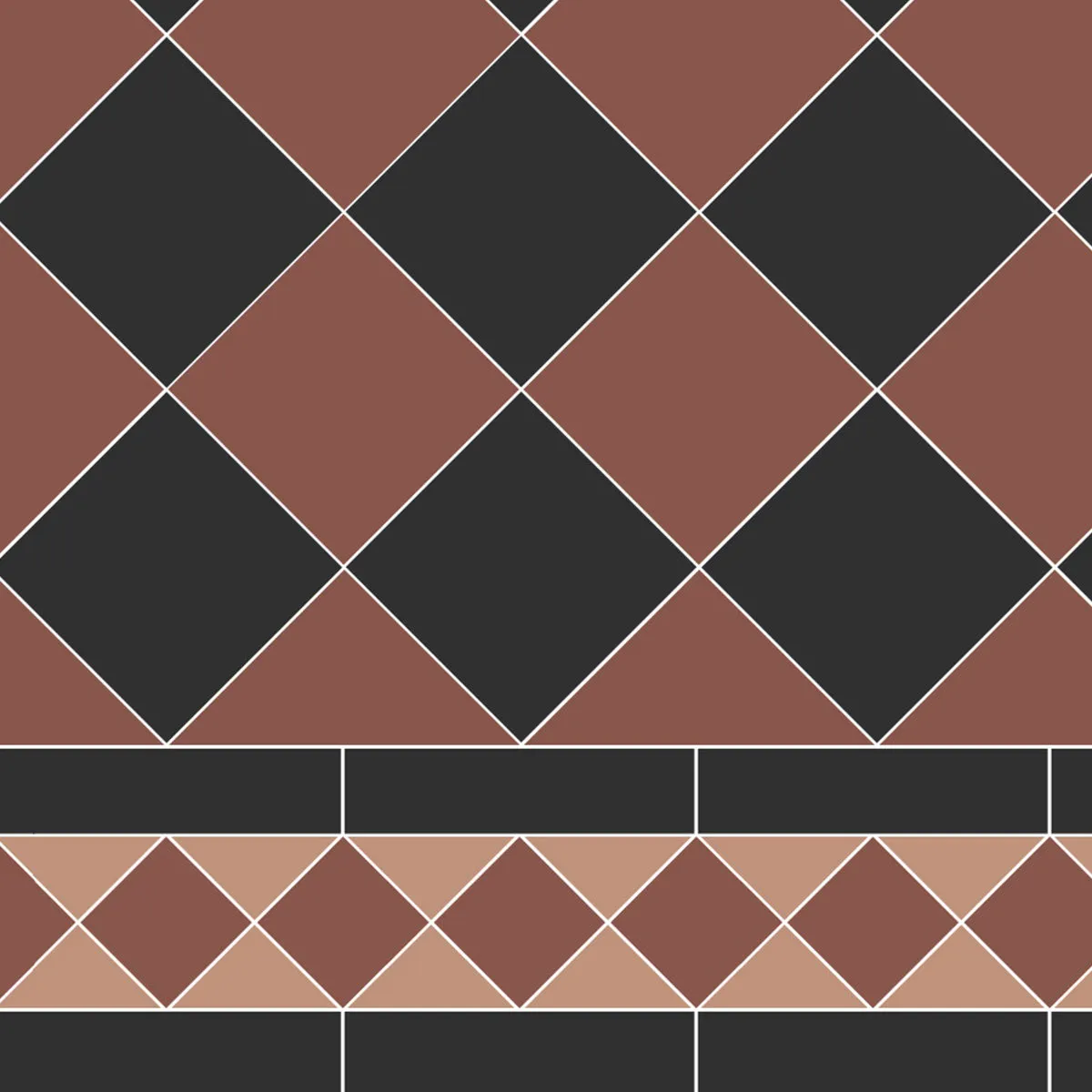 Victorian Black And Klinker Pattern Border Tile - Sold by Sheet