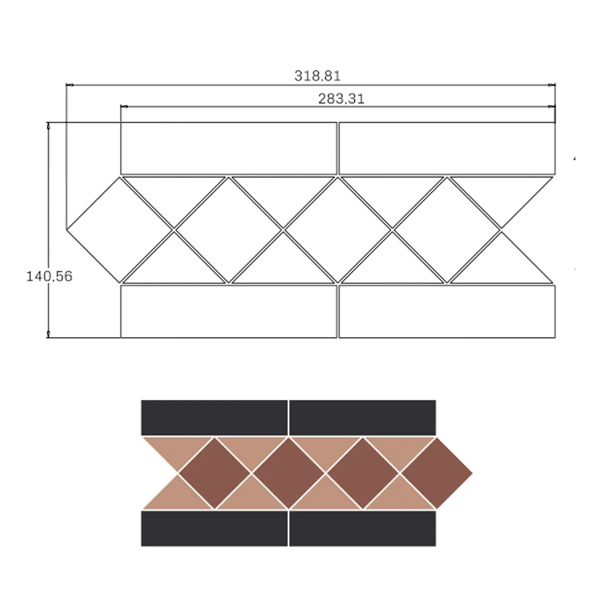 Victorian Black And Klinker Pattern Border Tile - Sold by Sheet