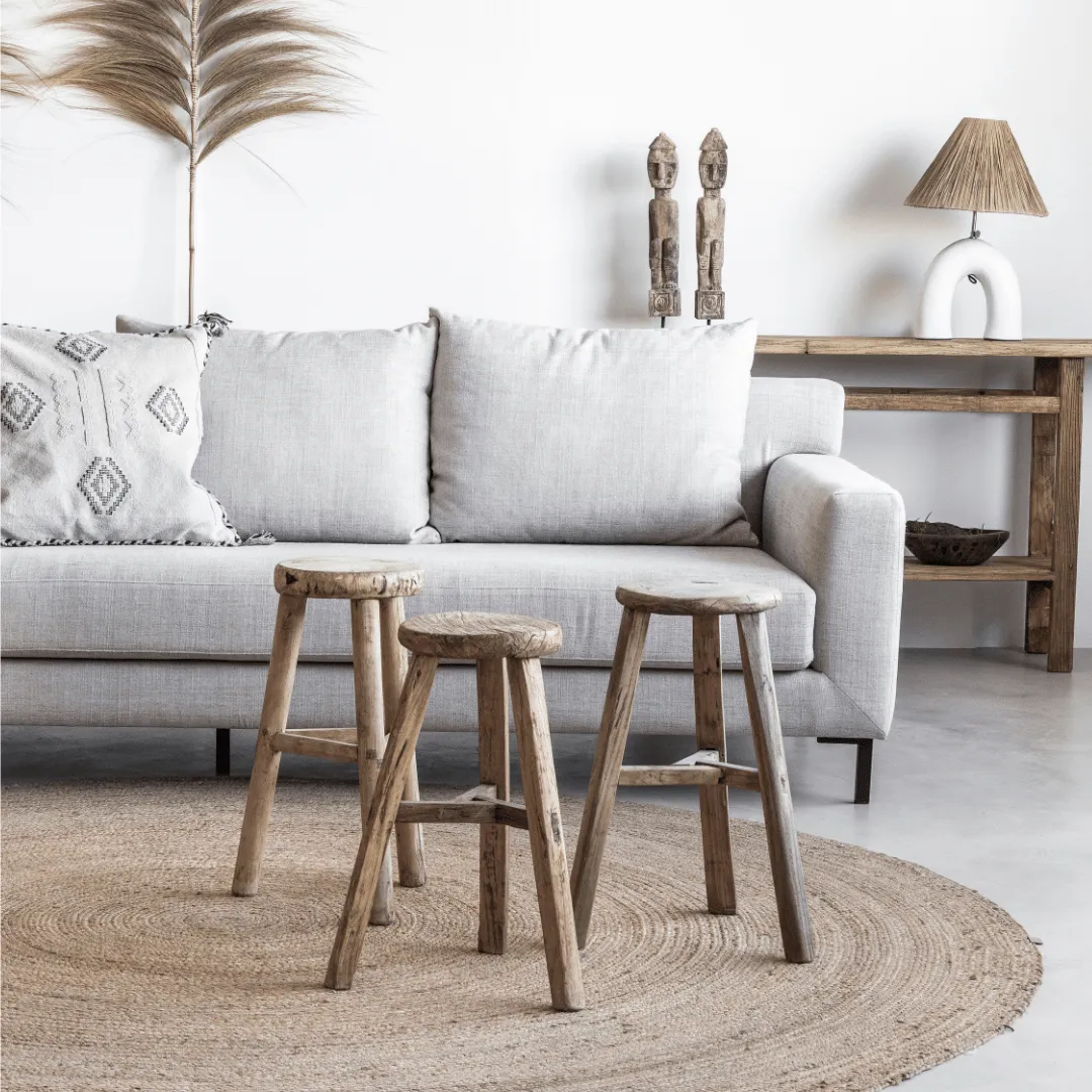 Vintage Elm Wood Round Stool Zoco Home