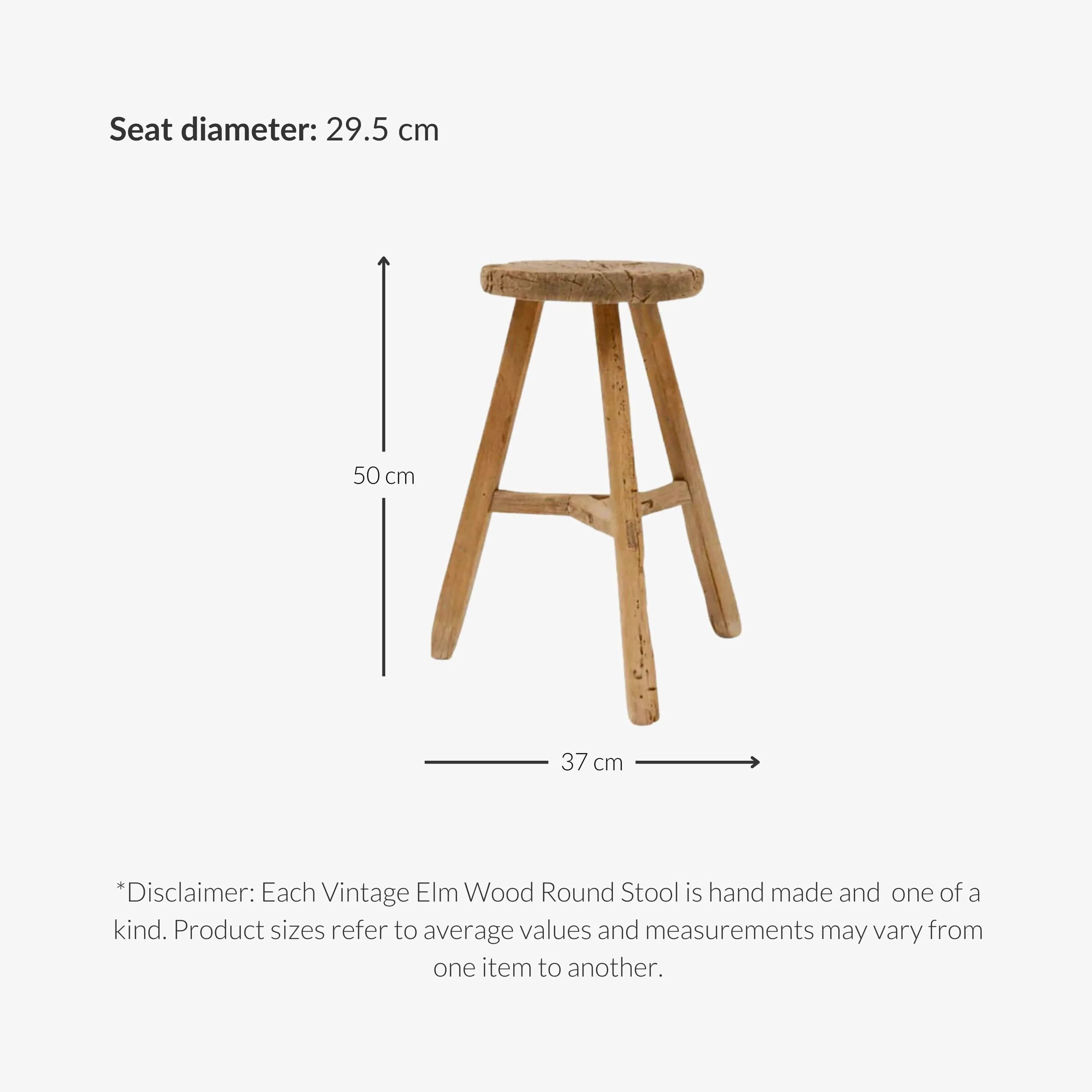 Vintage Elm Wood Round Stool Zoco Home