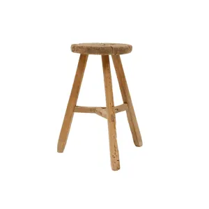 Vintage Elm Wood Round Stool Zoco Home