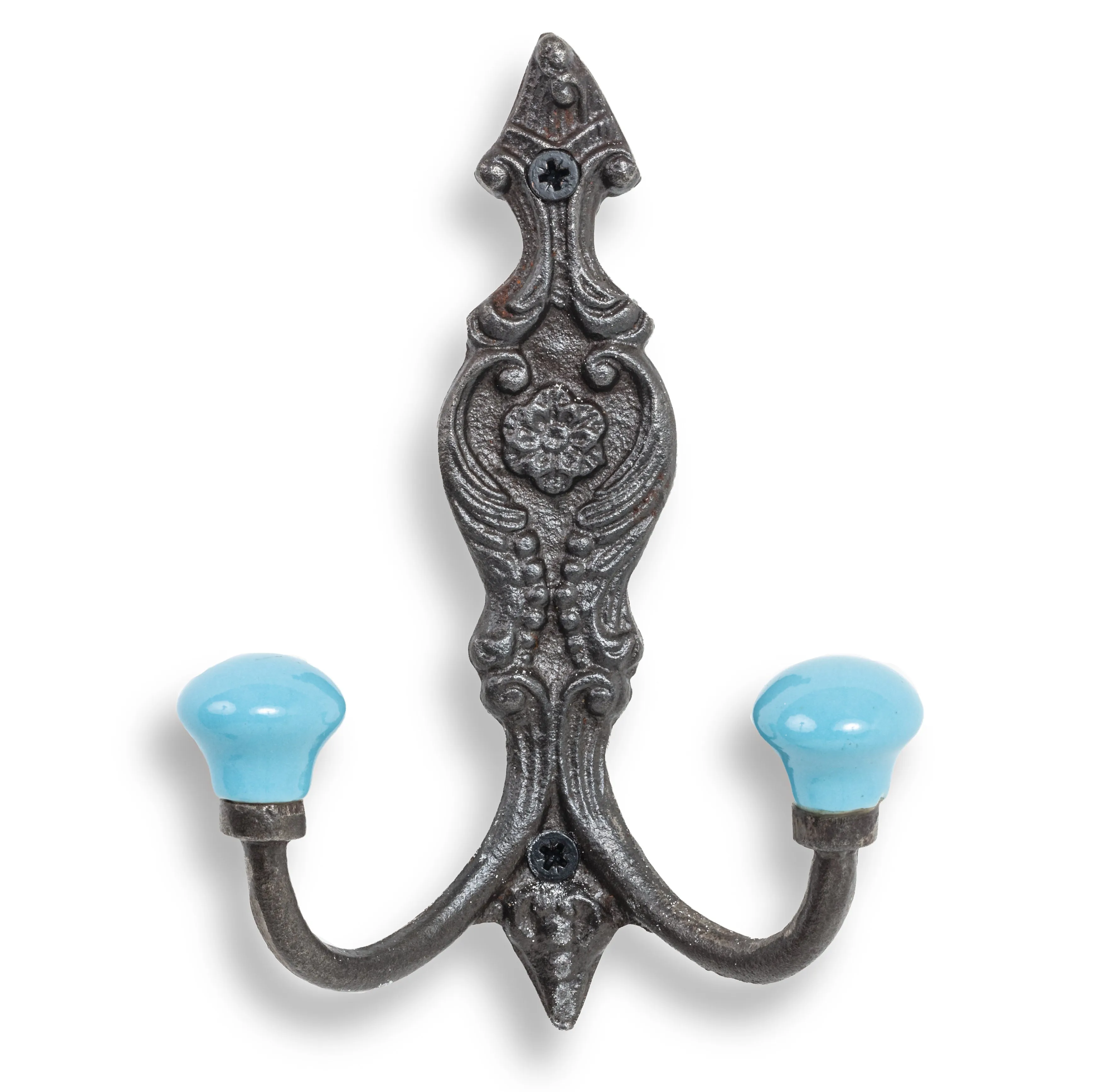 Vintage Iron Coat Hooks - Blue Hook Ends Funky Chunky
