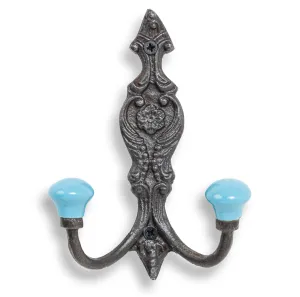 Vintage Iron Coat Hooks - Blue Hook Ends Funky Chunky