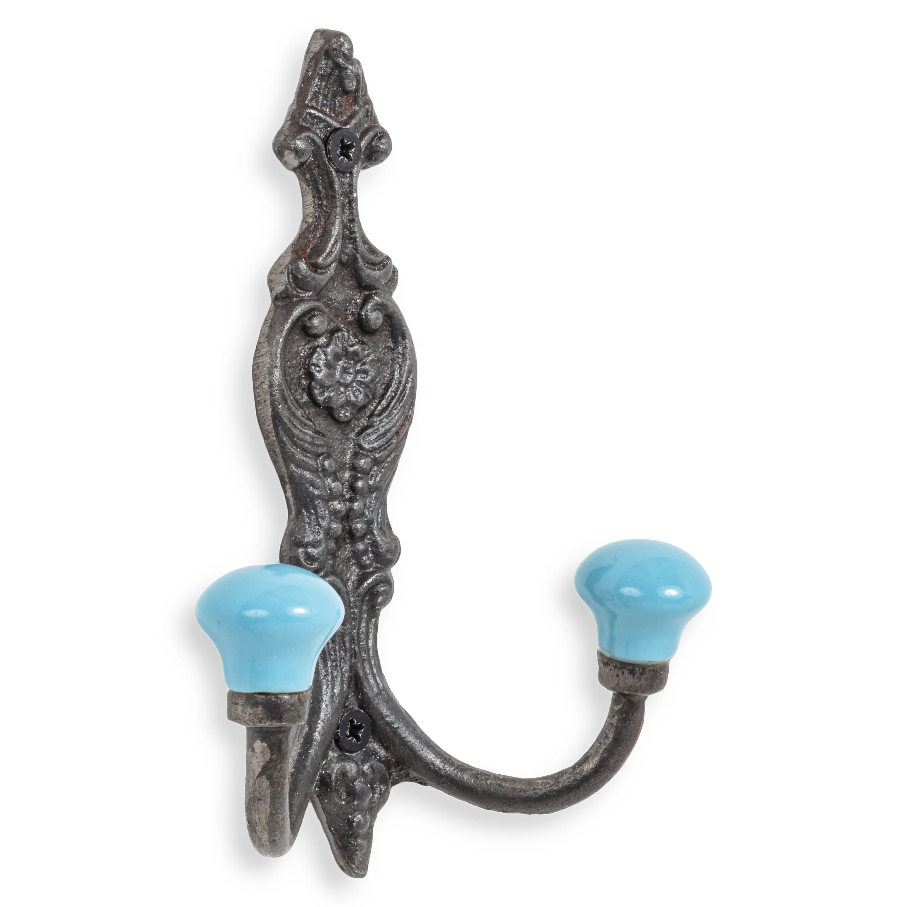 Vintage Iron Coat Hooks - Blue Hook Ends Funky Chunky