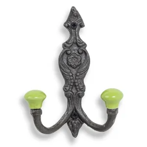 Vintage Iron Coat Hooks - Green Hook Ends Funky Chunky