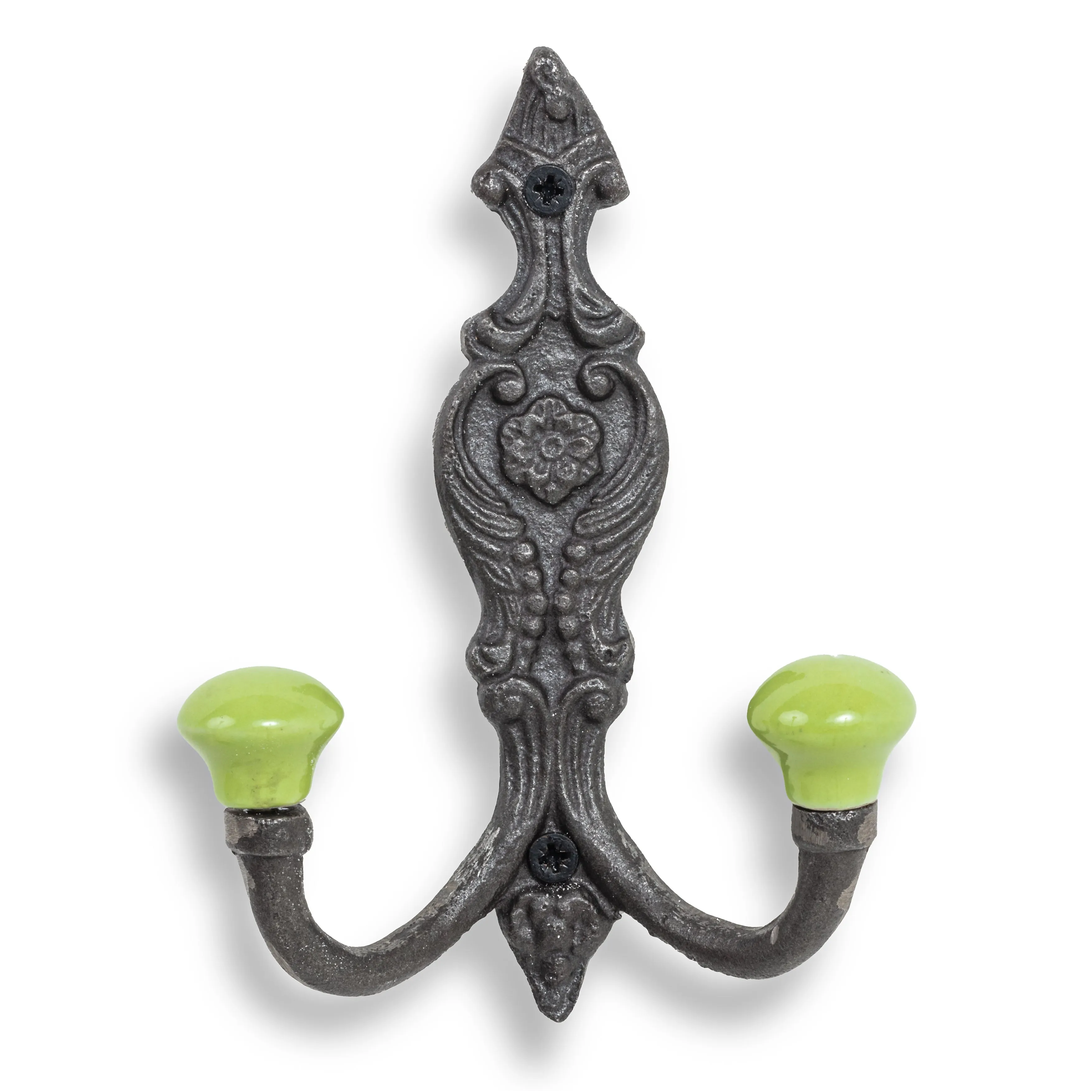 Vintage Iron Coat Hooks - Green Hook Ends Funky Chunky