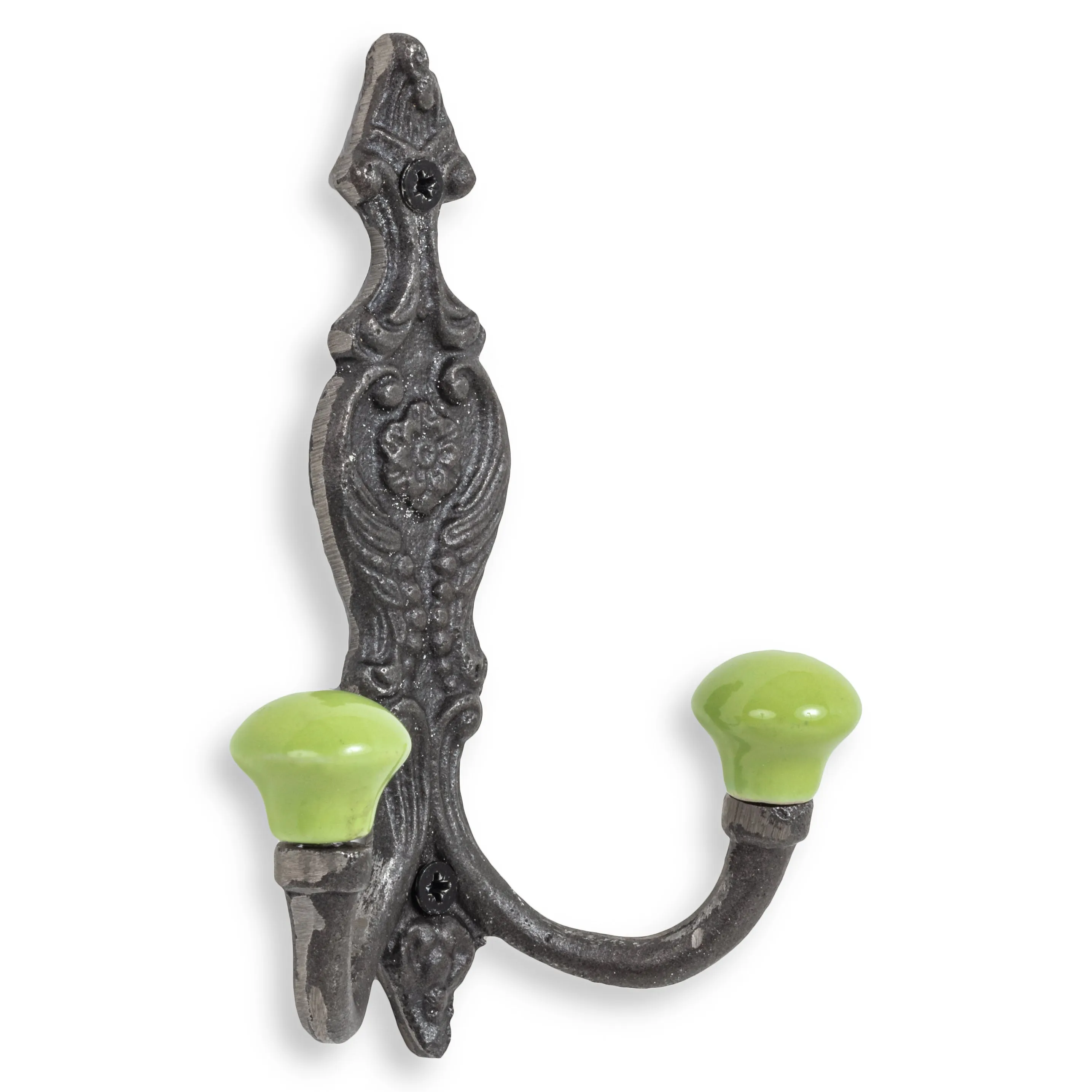 Vintage Iron Coat Hooks - Green Hook Ends Funky Chunky