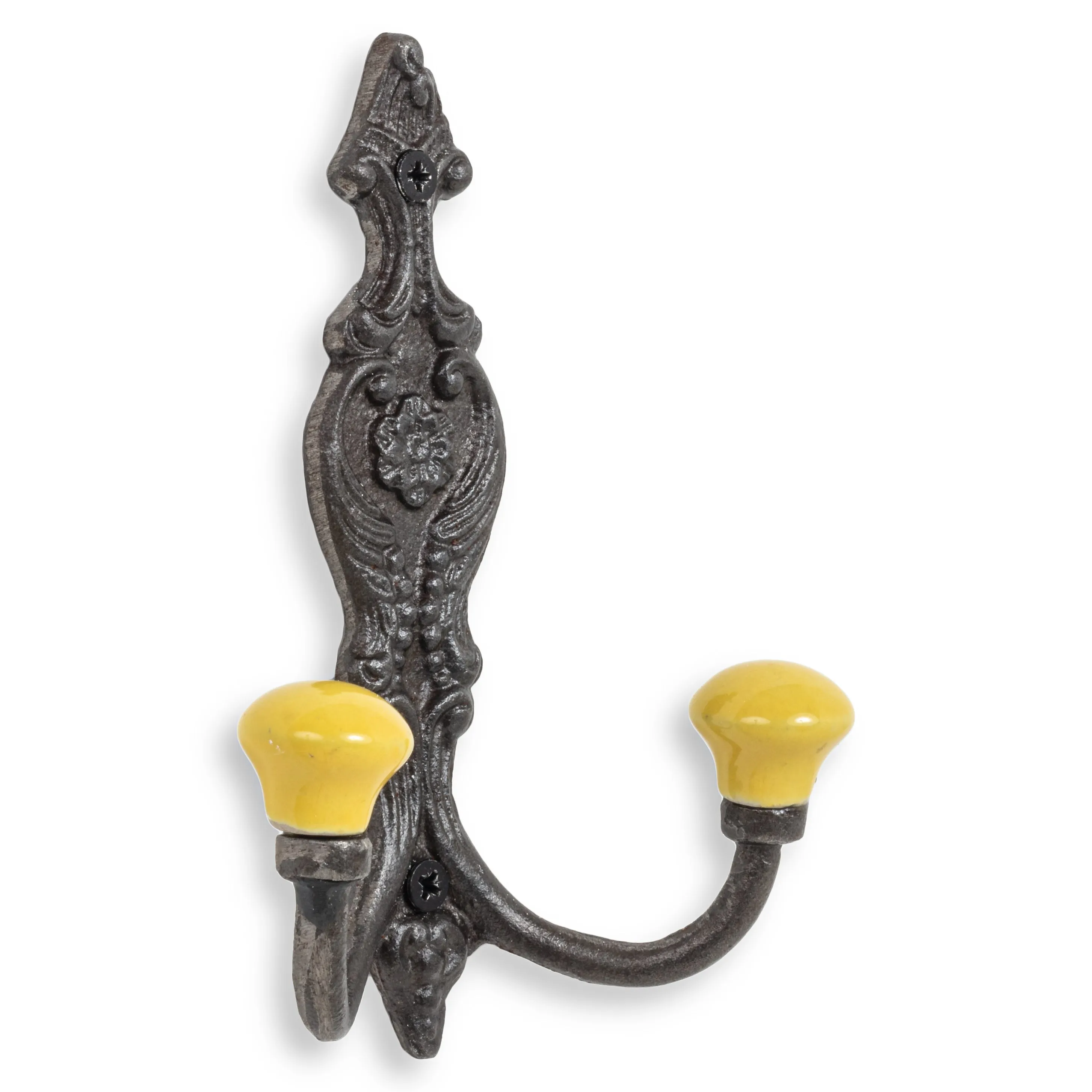 Vintage Iron Coat Hooks - Yellow Hook Ends Funky Chunky