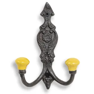 Vintage Iron Coat Hooks - Yellow Hook Ends Funky Chunky