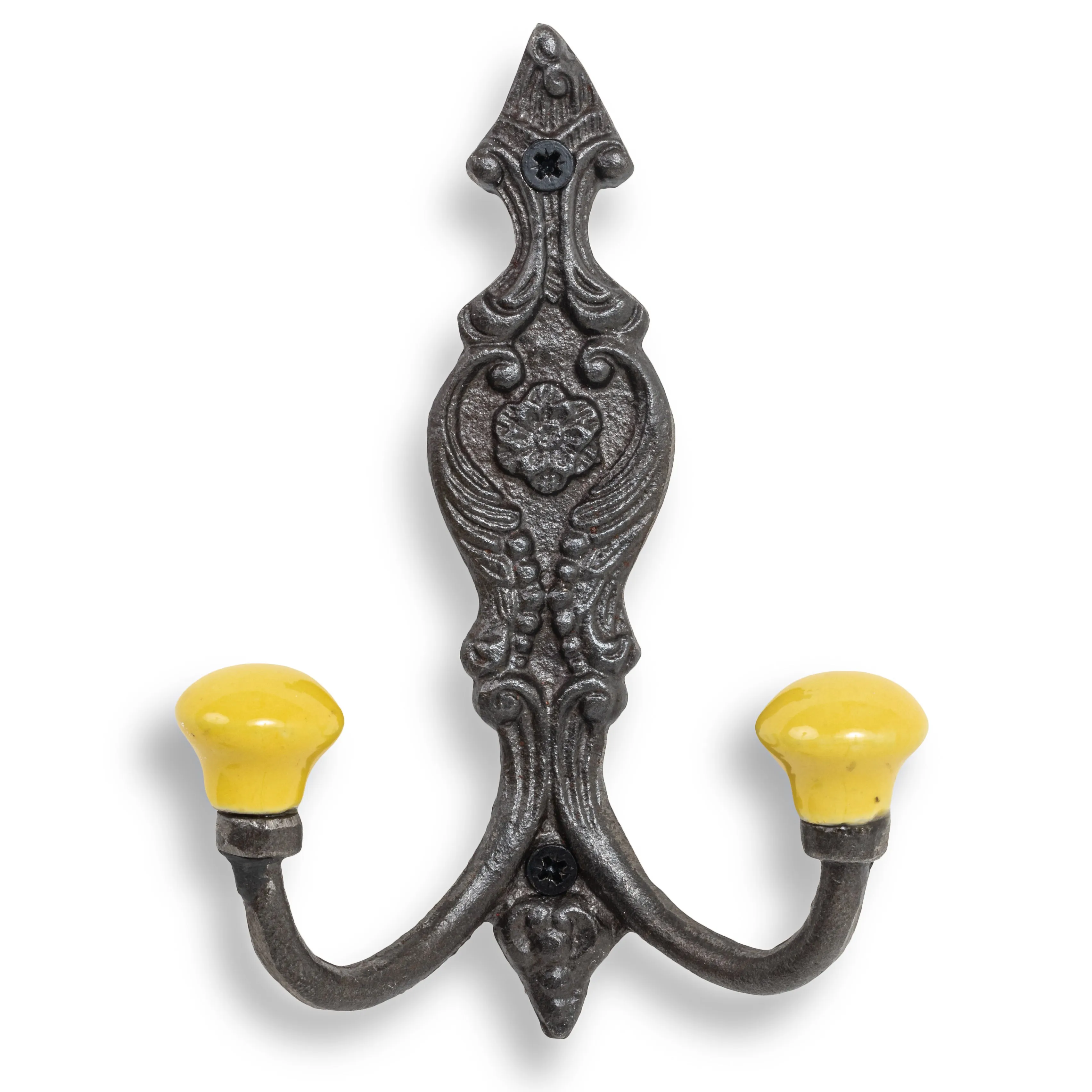 Vintage Iron Coat Hooks - Yellow Hook Ends Funky Chunky
