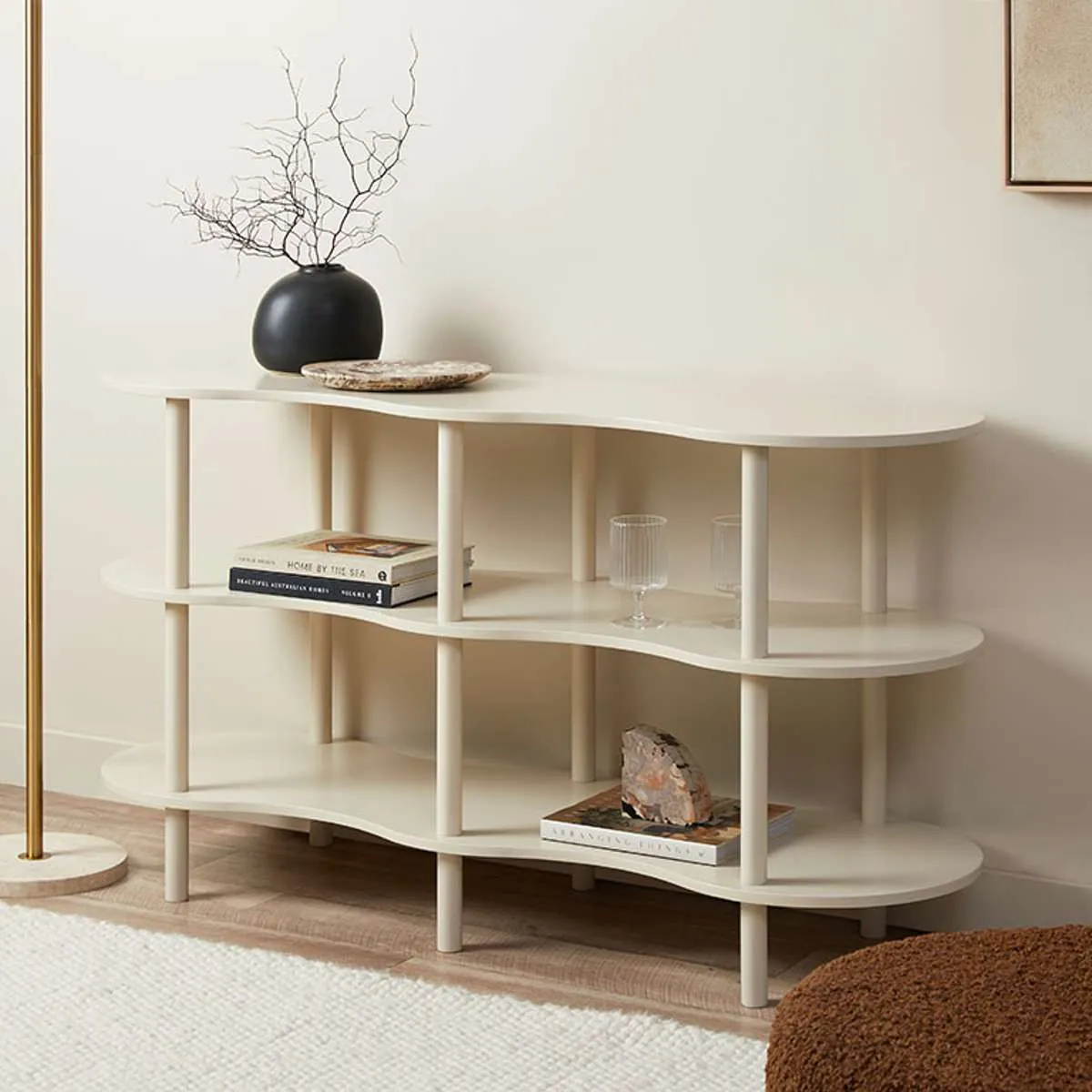 Wavey Low Three Shelf - Beige Mocka