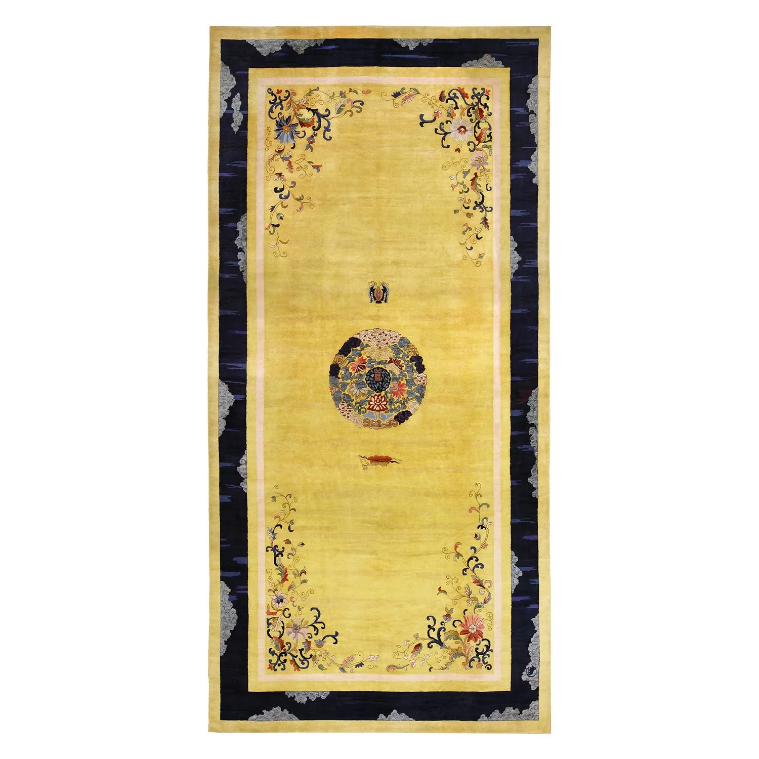 Yellow & Black Antique Chinese Rug - 11'3" x 22'6"