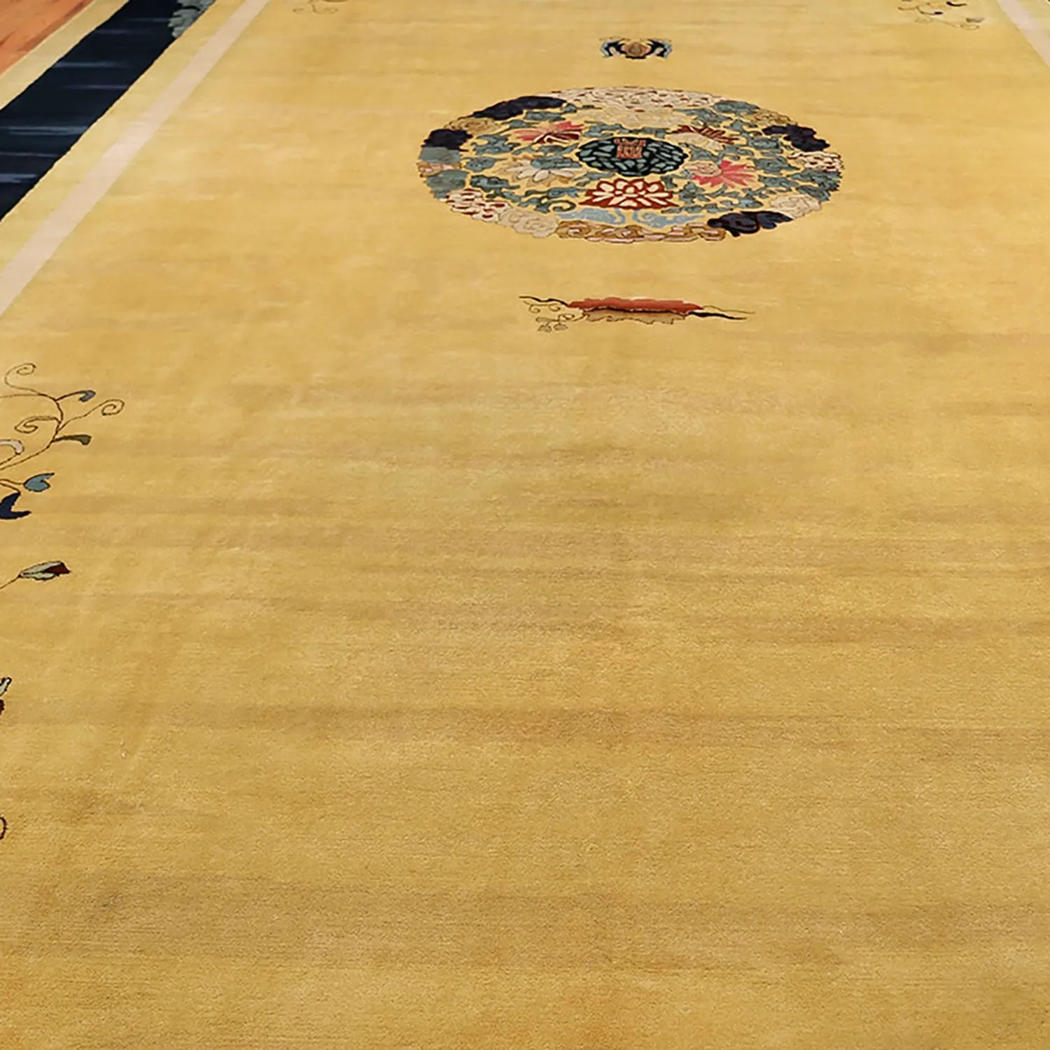 Yellow & Black Antique Chinese Rug - 11'3" x 22'6"