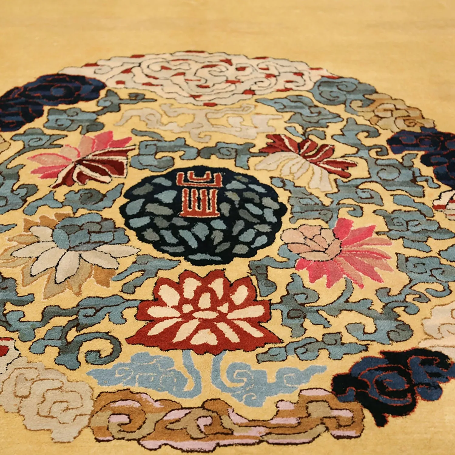 Yellow & Black Antique Chinese Rug - 11'3" x 22'6"