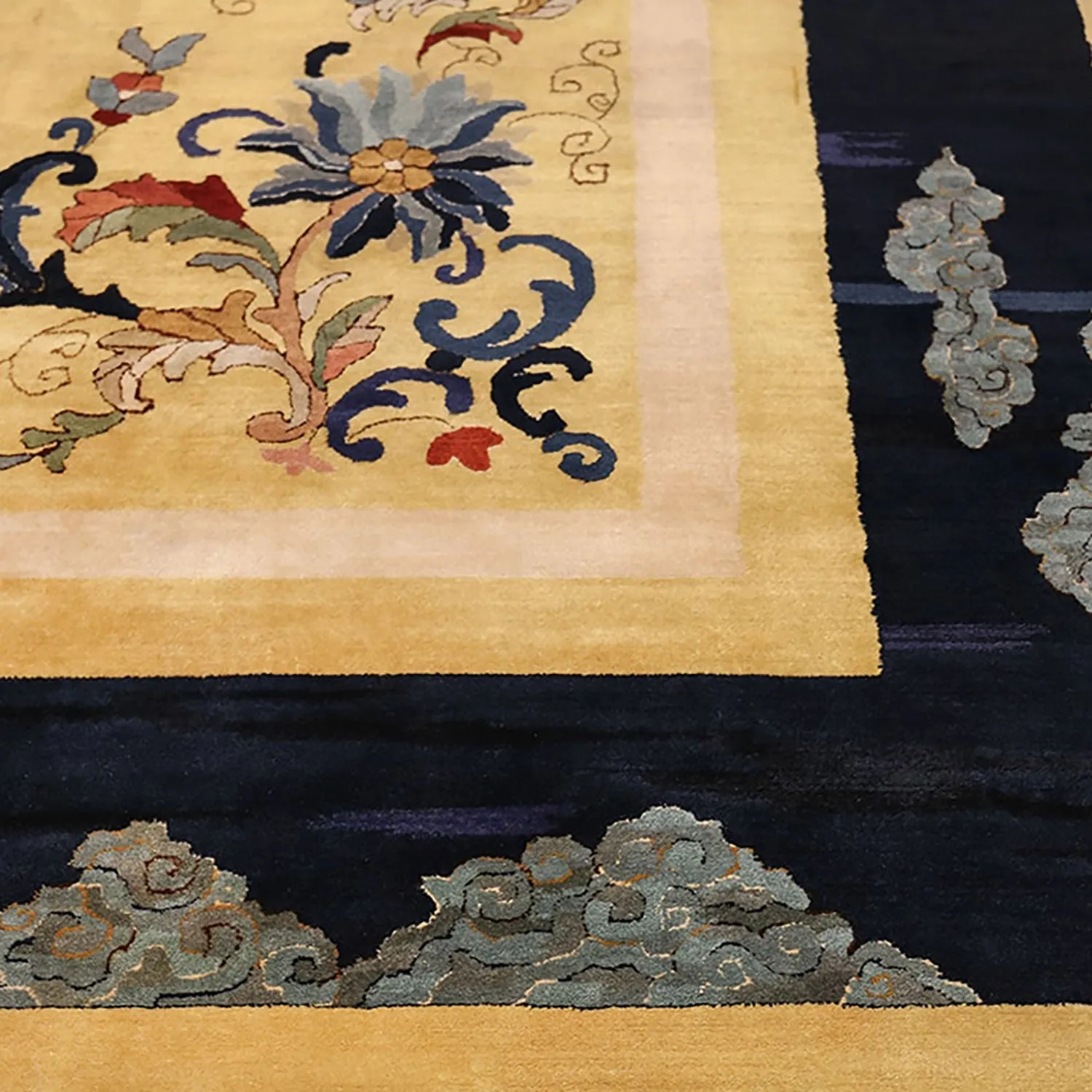 Yellow & Black Antique Chinese Rug - 11'3" x 22'6"
