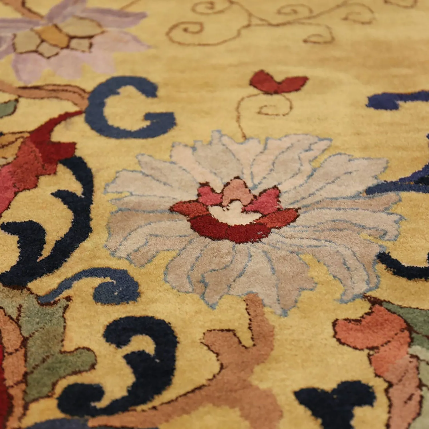 Yellow & Black Antique Chinese Rug - 11'3" x 22'6"