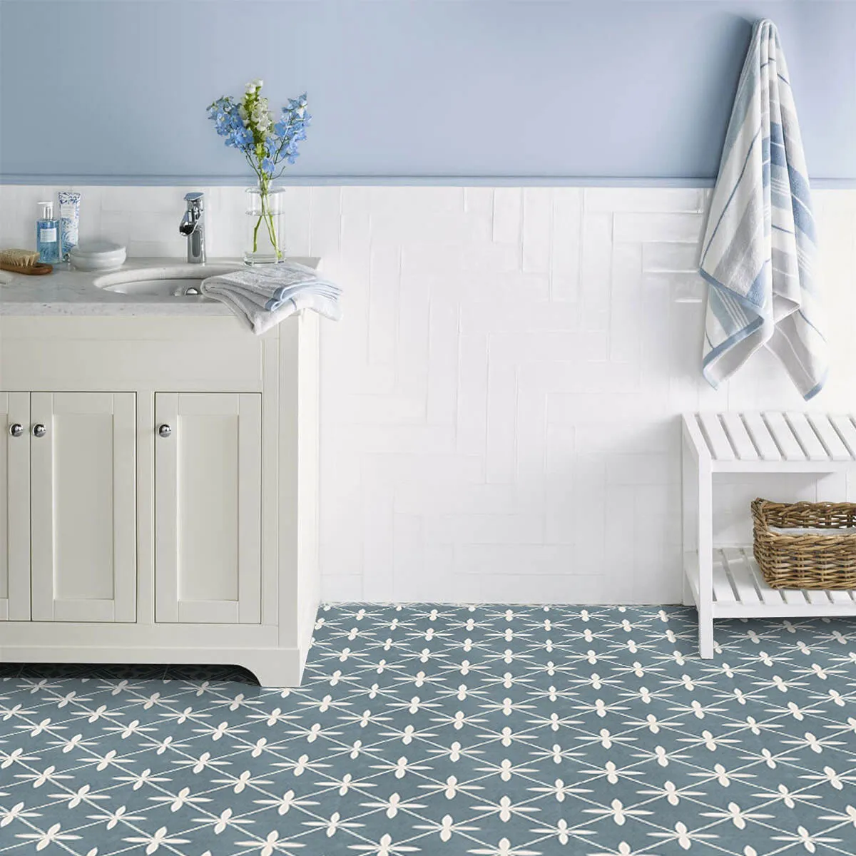 York Blue Patterned Porcelain Tile 33x33cm Matt
