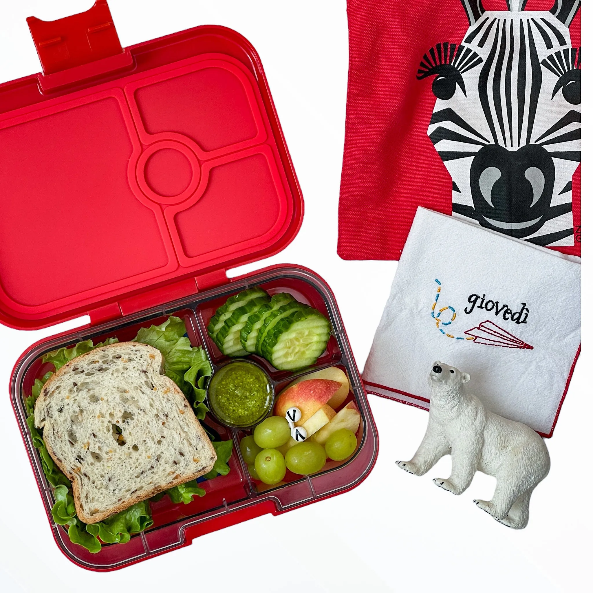 Yumbox Panino 4-Compartment Lunch Box - Roar Red Polar Bear