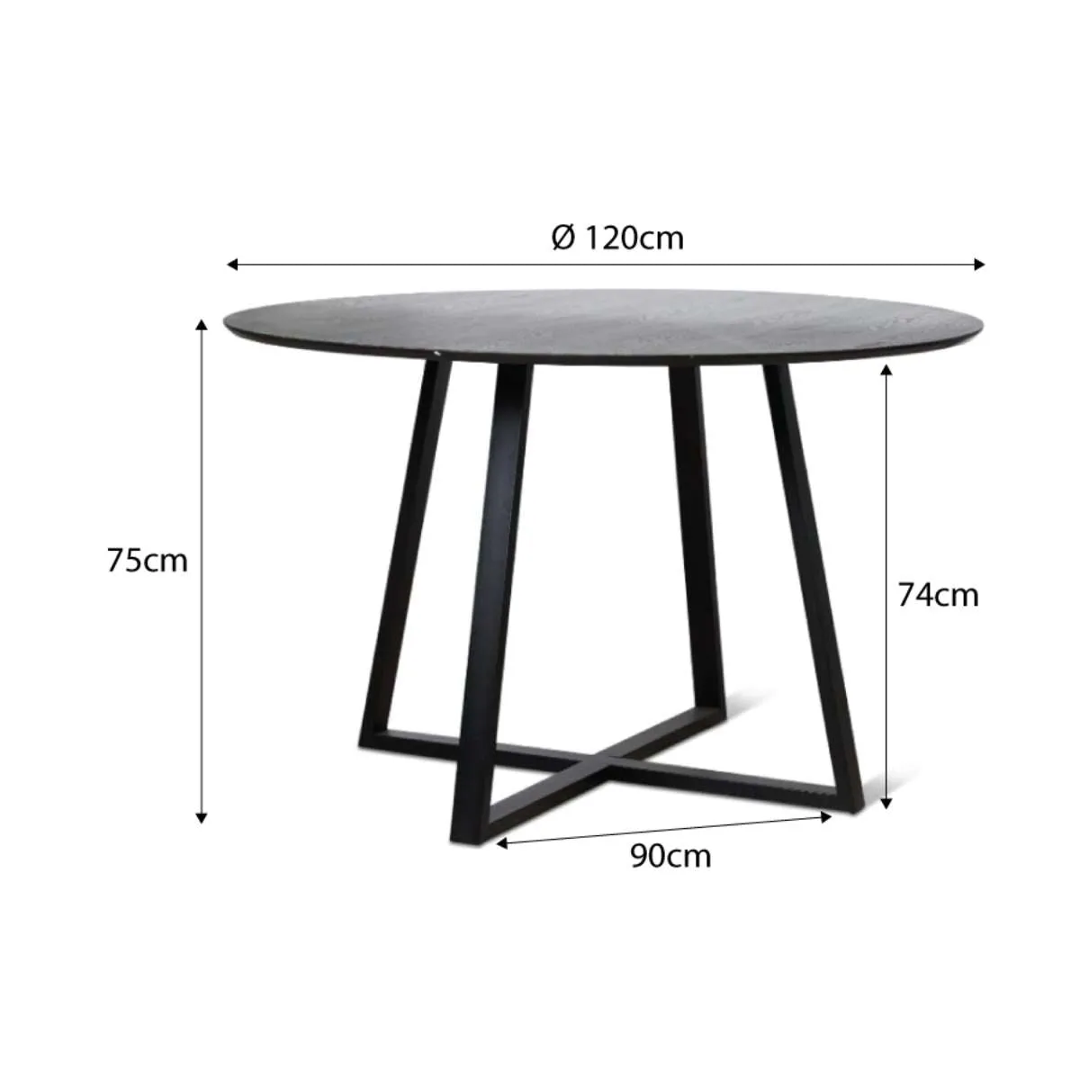 Zander 4 Seater Round Dining Table - Black Mocka