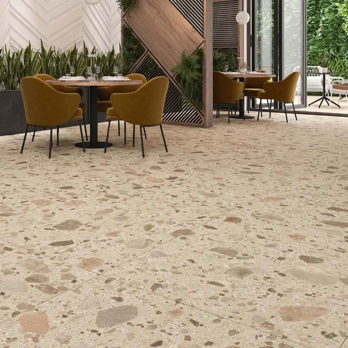 Zaragoza Brown Terrazzo Stone Effect Porcelain Tile 59x120cm Matt